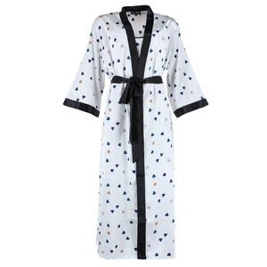 CTM Women's Plus Size Heart Satin Slip and Robe Pajama Set